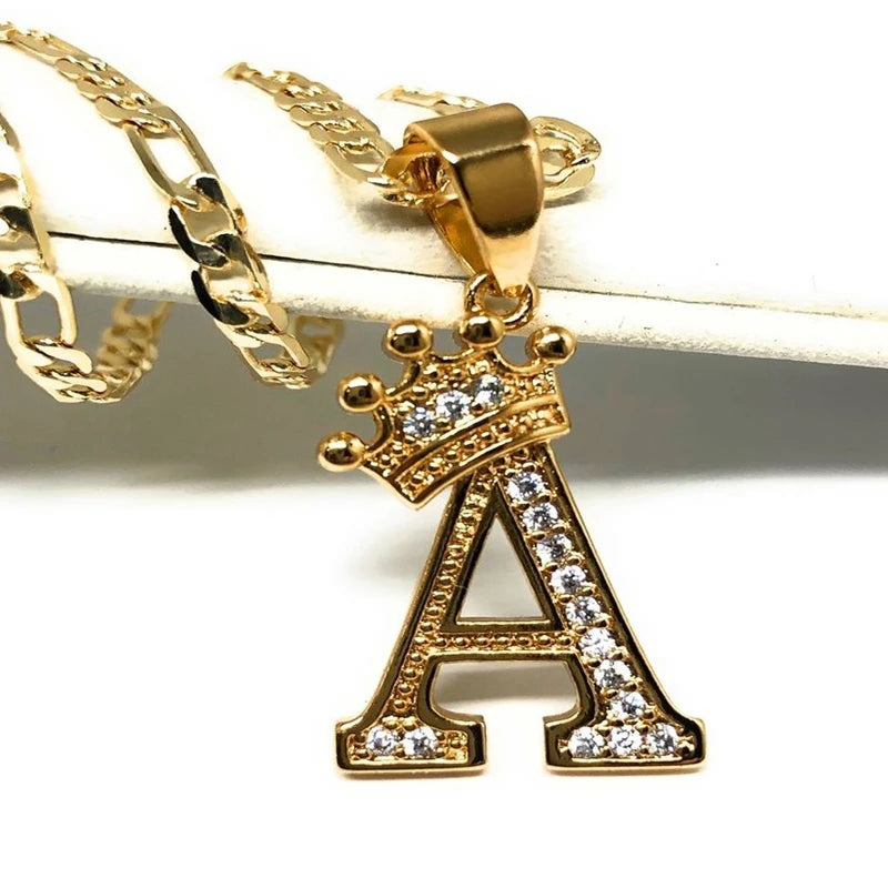 Initial Letter Necklace With Crown Personalized Name Necklaces Pendant