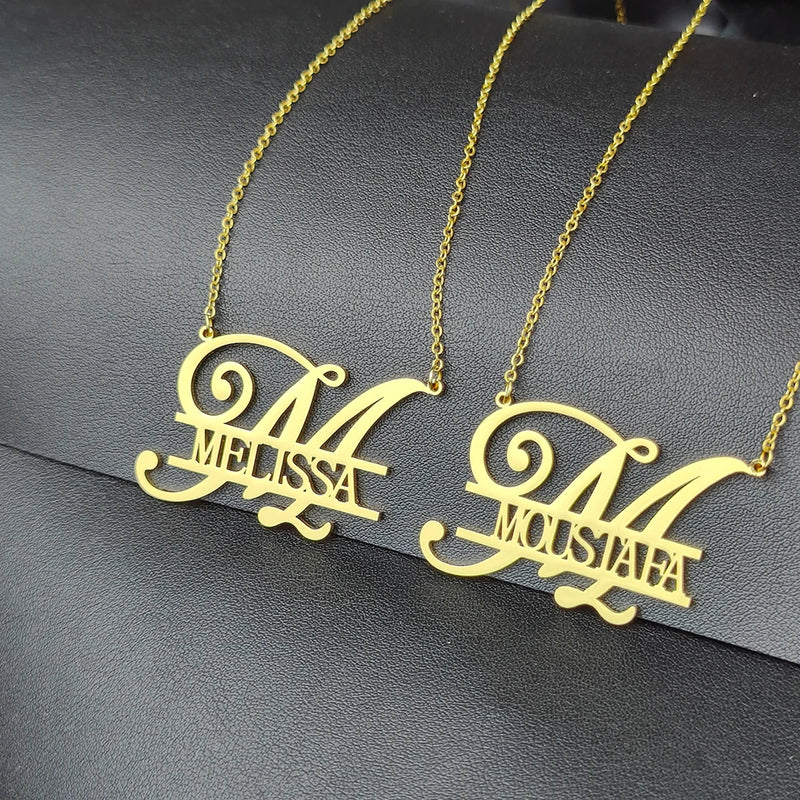 Initial Letter Pendant Necklace Personalized Nameplate Stainless Steel Chain