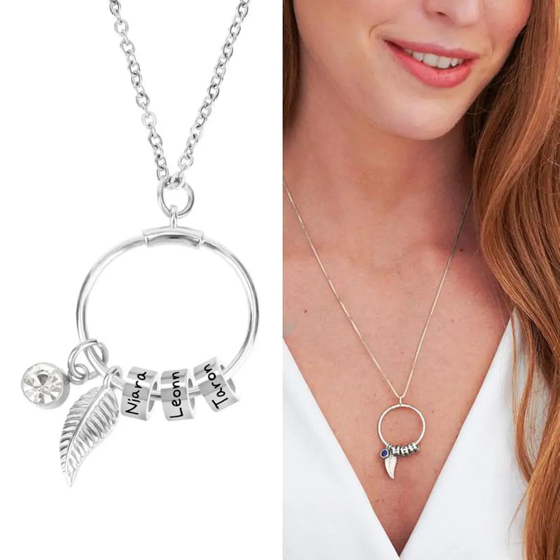 Leaf Name Pendant Necklace for Women Stainless Steel Personalised Necklace