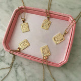 Square Initial Necklace Stainless Steel Charm Pendant Letter Necklaces