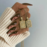 Square Initial Necklace Stainless Steel Charm Pendant Letter Necklaces