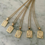 Square Initial Necklace Stainless Steel Charm Pendant Letter Necklaces