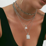 Square Initial Necklace Stainless Steel Charm Pendant Letter Necklaces