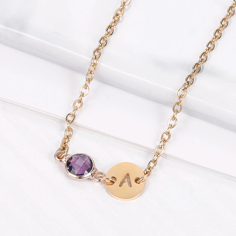 Personalized Initial Necklace Round 26 Letters Charm Stainless Steel Necklace