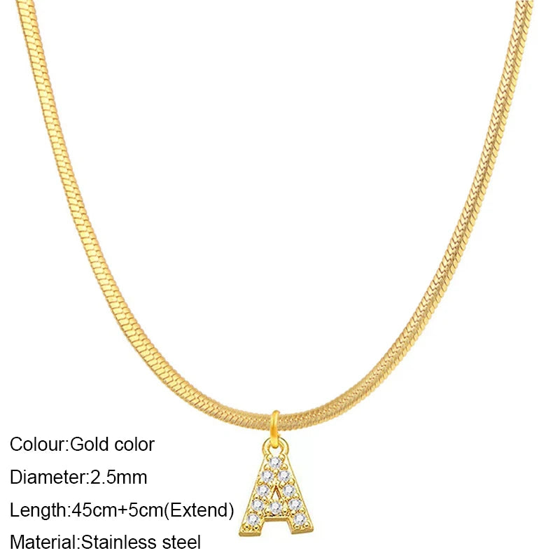 Letter Pendant Zircon Necklace for Women, Personalized Name Initial Jewelry