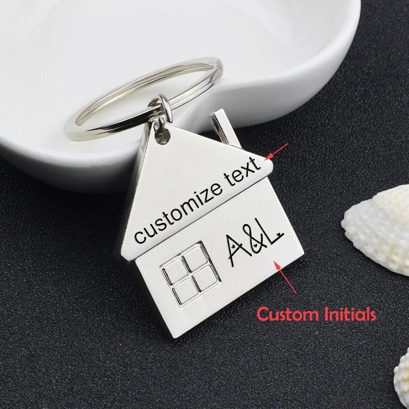 Personalized Initials House Pendant Keychain - Couple Gift