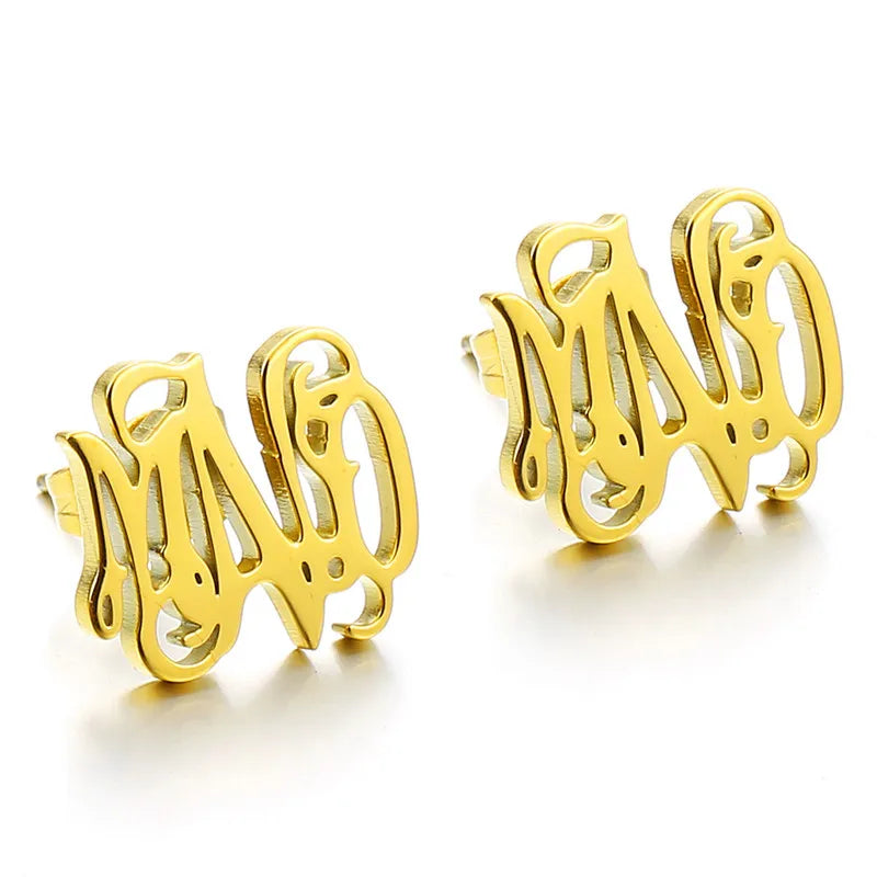 Initials Name Earrings Stainless Steel Personalized Nameplate Earrings