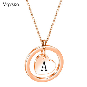 Initials Necklace For Women Stainless Steel Rose Heart Pendant Choker A-Z