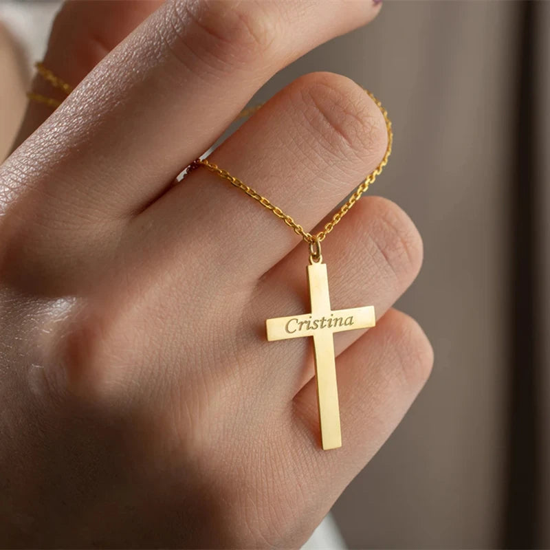 Jesus Cross Name Pendant Necklace Personalized Christian Nameplate Necklace