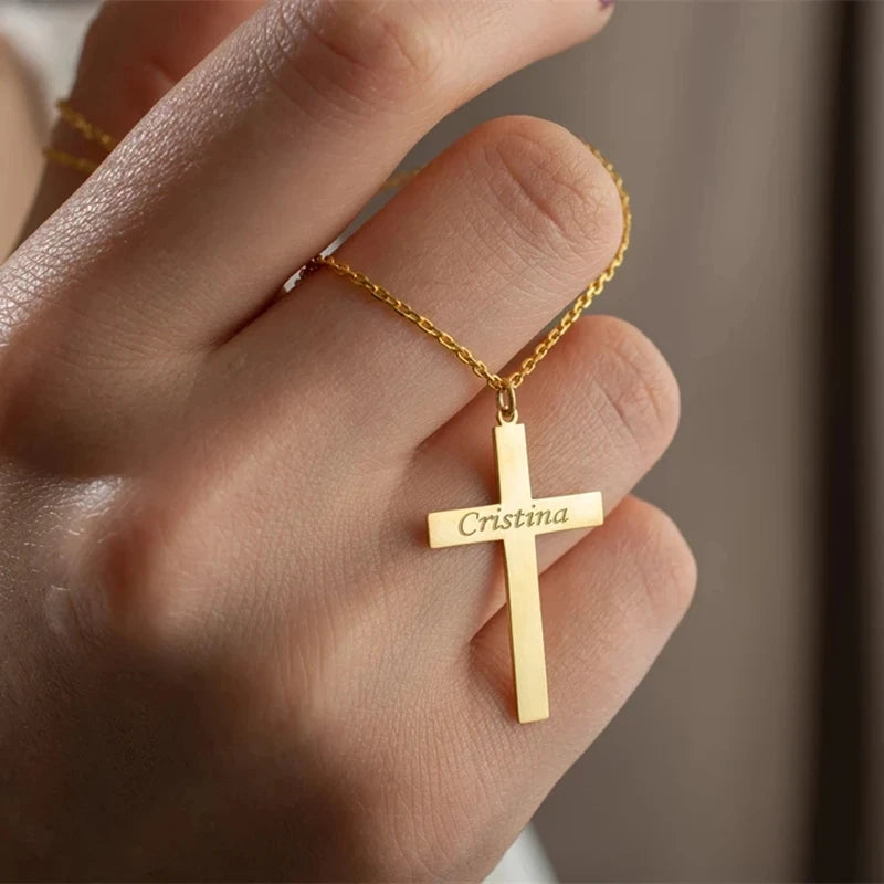 Jesus Cross Name Pendant Necklace Christian Nameplate Necklace