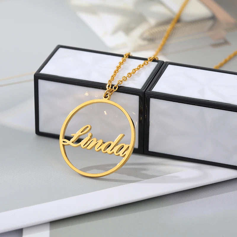 Personalized Eternity Circle Name Charm Necklace for Women