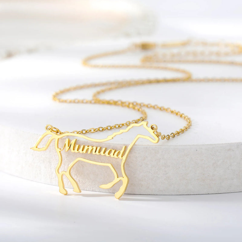 Personalized Horse Name Necklace Animal Jewelry Nameplate Choker Necklace