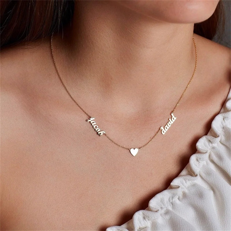 Personalized Two Name Necklace with Heart Stainless Steel Double Name Necklaces