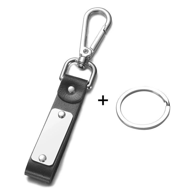 Brown Leather Key Chain Holder Personalized Phone Number Stainless Steel Buckle