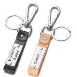Brown Leather Key Chain Holder Personalized Phone Number Stainless Steel Buckle