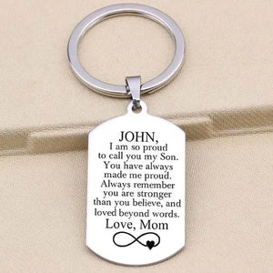Proud Son Personalized Name Keychain Love Mom Family Gift