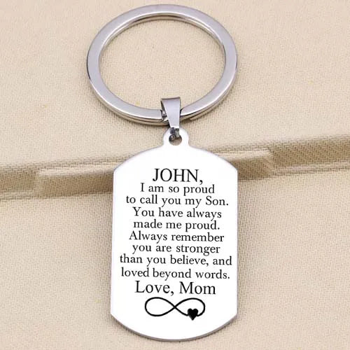 Proud Son Personalized Name Keychain Love Mom Family Gift