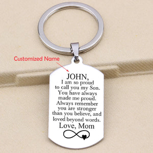 Proud Son Personalized Name Keychain Love Mom Family Gift