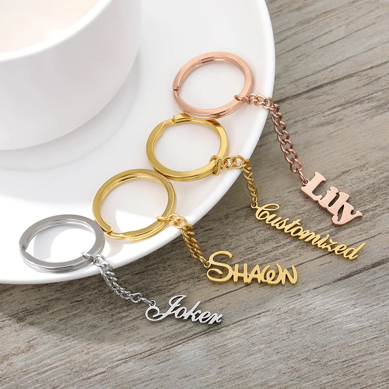 Personalized Nameplate Keyring Siver Stainless Steel Name Key Chain