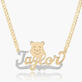 Personalized Kids Cartoon Name Necklace Teddy Bear Pendant