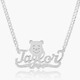 Personalized Kids Cartoon Name Necklace Teddy Bear Pendant