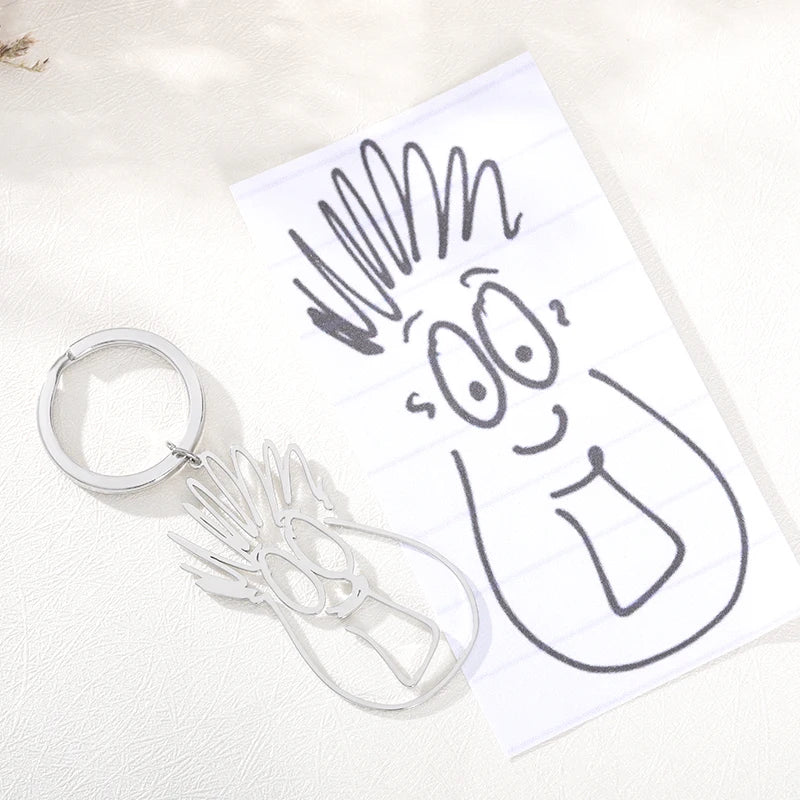 Personalized Kids Drawing DIY Keychains Engrave Artwork Stainless Steel
