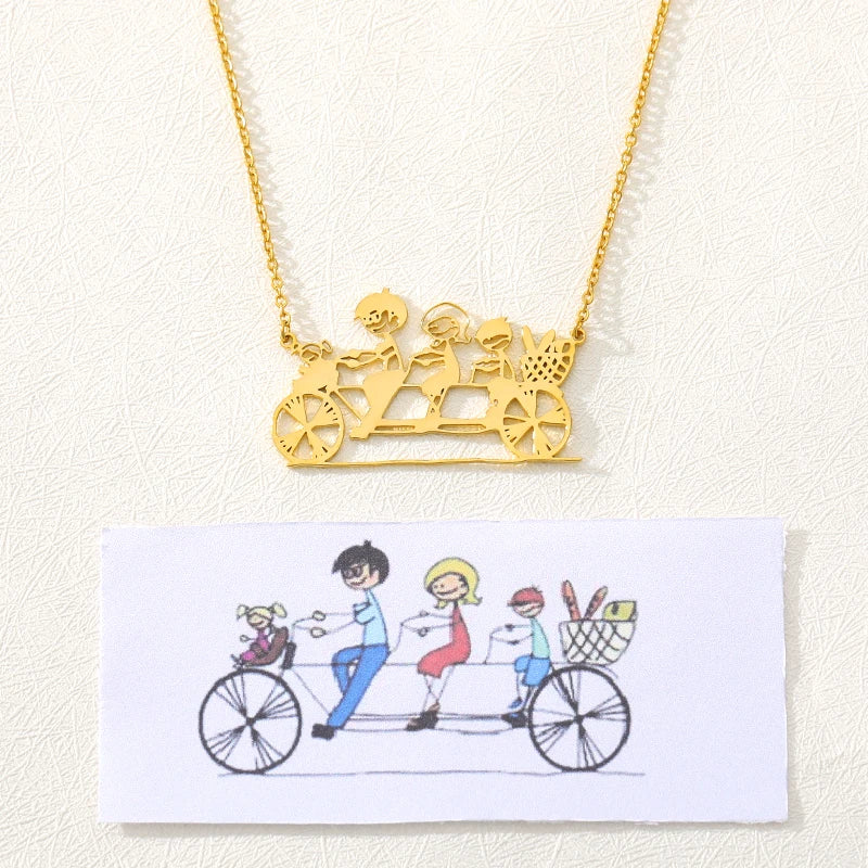 Kids Drawing Necklace for Women Stainless Steel Personalized Children Artwork