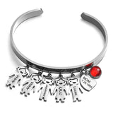 Kids Names Charms Women Cuff Bracelet with Birthstone Gift for Mom