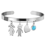 Kids Names Charms Women Cuff Bracelet with Birthstone Gift for Mom