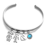 Kids Names Charms Women Cuff Bracelet with Birthstone Gift for Mom