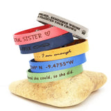 Personalized Leather Bracelet Custom Engraved Name Quote Charm Christmas Gift