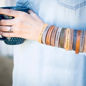 Personalized Leather Bracelet Custom Engraved Name Quote Charm Christmas Gift