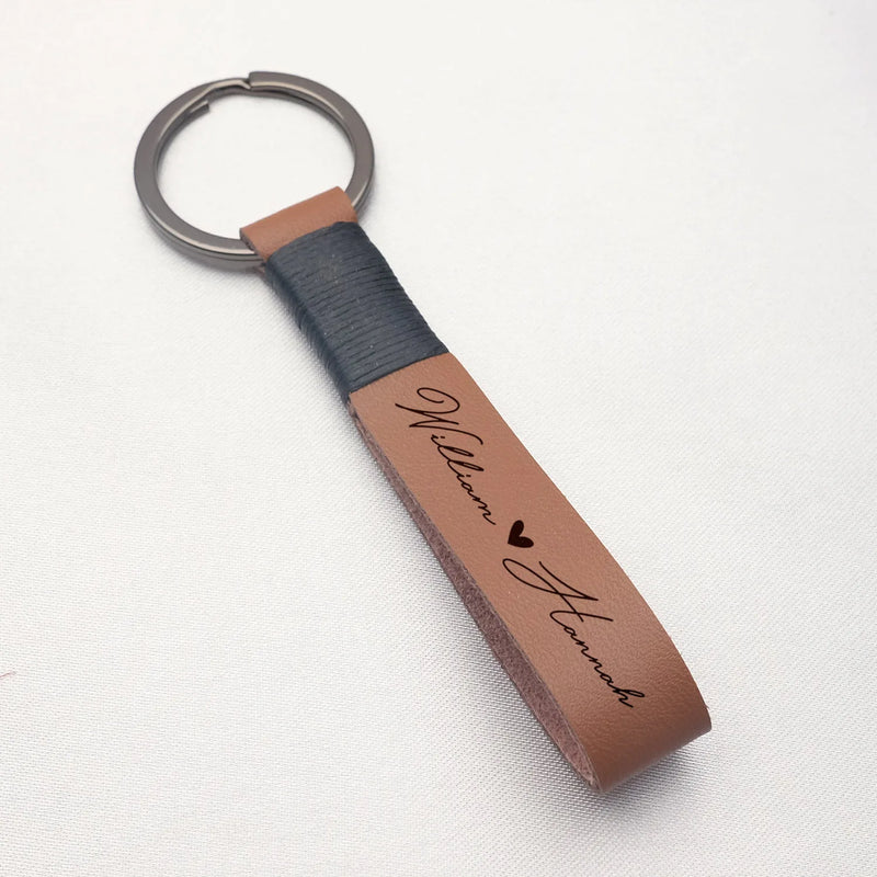 Personalized Couple Key Chain Leather Key Fob for Women Men