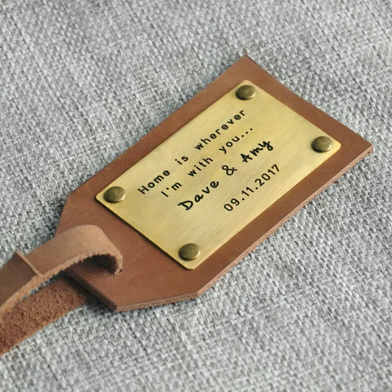 Personalised Leather Luggage Tag Label Bag Tag - Couple Travel Accessory