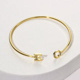 Personalized Letter Bangle Half CZ Stone Couple Cuff 6mm Bracelet for Women