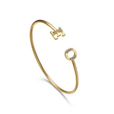 Personalized Letter Bangle Half CZ Stone Couple Cuff 6mm Bracelet for Women