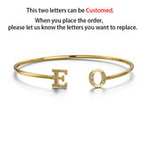 Personalized Letter Bangle Half CZ Stone Couple Cuff 6mm Bracelet for Women