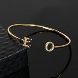 Personalized Letter Bangle Half CZ Stone Couple Cuff 6mm Bracelet for Women