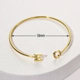 Personalized Letter Bangle Half CZ Stone Couple Cuff 6mm Bracelet for Women