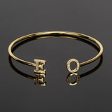 Personalized Letter Bangle Half CZ Stone Couple Cuff 6mm Bracelet for Women