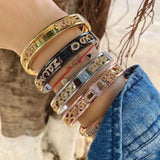 Initial Bangle Zirconia Pave Letter Diamond Bracelets Kid Adult Unique Cuff 
