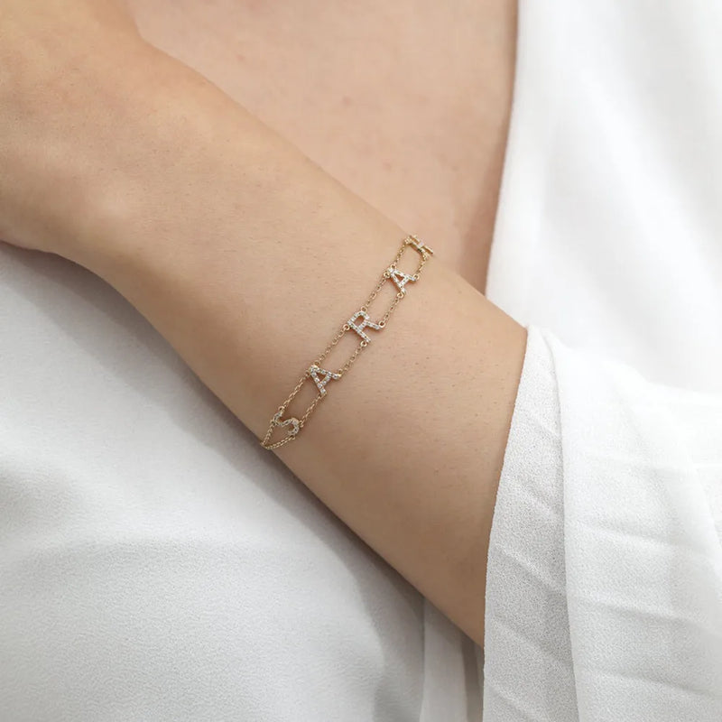 Stainless Steel Letter Bracelet with Diamond