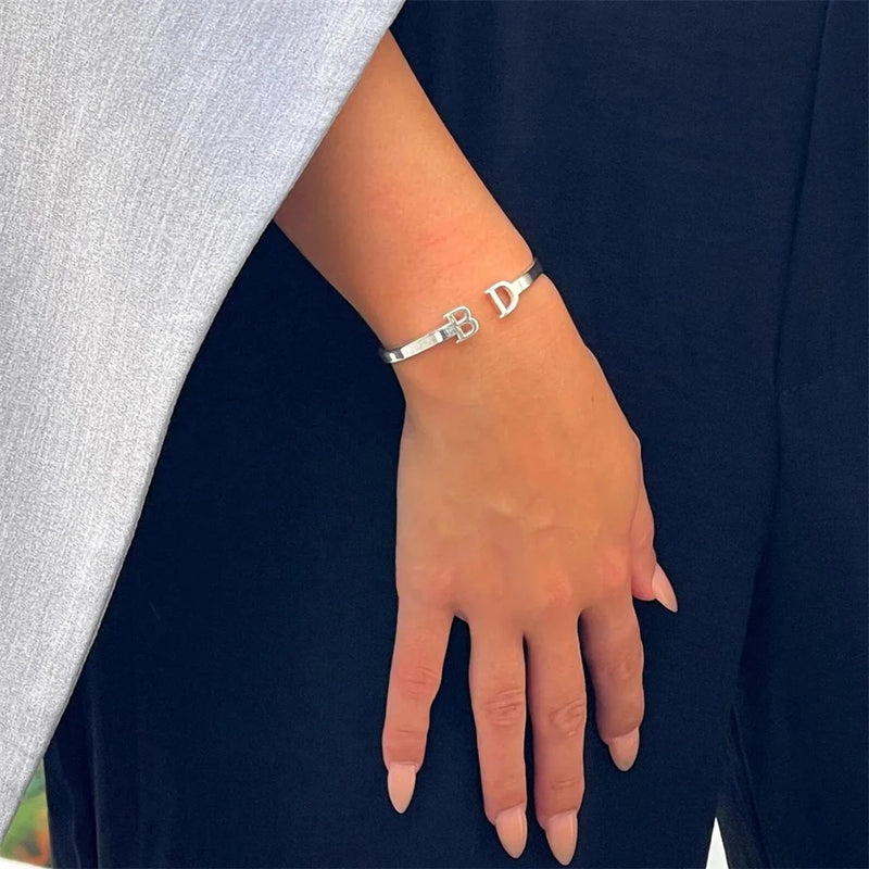 Letter Bracelets for Women Stainless Steel Name Initials Adjustable Bangle