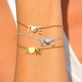 Heart Initial Bracelet Engraved Couple Charms 8mm Alphabet Chain Women Girls