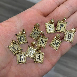 Letter Necklace Pendant Filigree Two-Tone Rectangle Uppercase Initial Letters