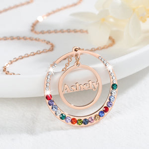Personalized Name Birthstone Necklace Stainless Steel Disc Pendant