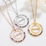 Personalized Name Birthstone Necklace Stainless Steel Disc Pendant
