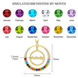 Personalized Name Birthstone Necklace Stainless Steel Disc Pendant