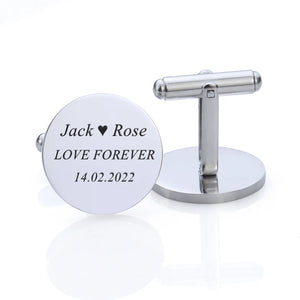 Men's Stainless Steel Cufflinks Engraved Round Wedding Date