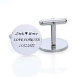 Men's Stainless Steel Cufflinks Engraved Round Wedding Date